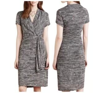 Anthropologie Maeve Marled Knit Gray Wrap Front Sweater Dress Midi Dress XS